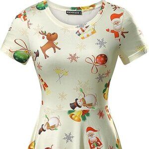 Holiday Themed Short Sleeve Christmas Midi Festive Dress
